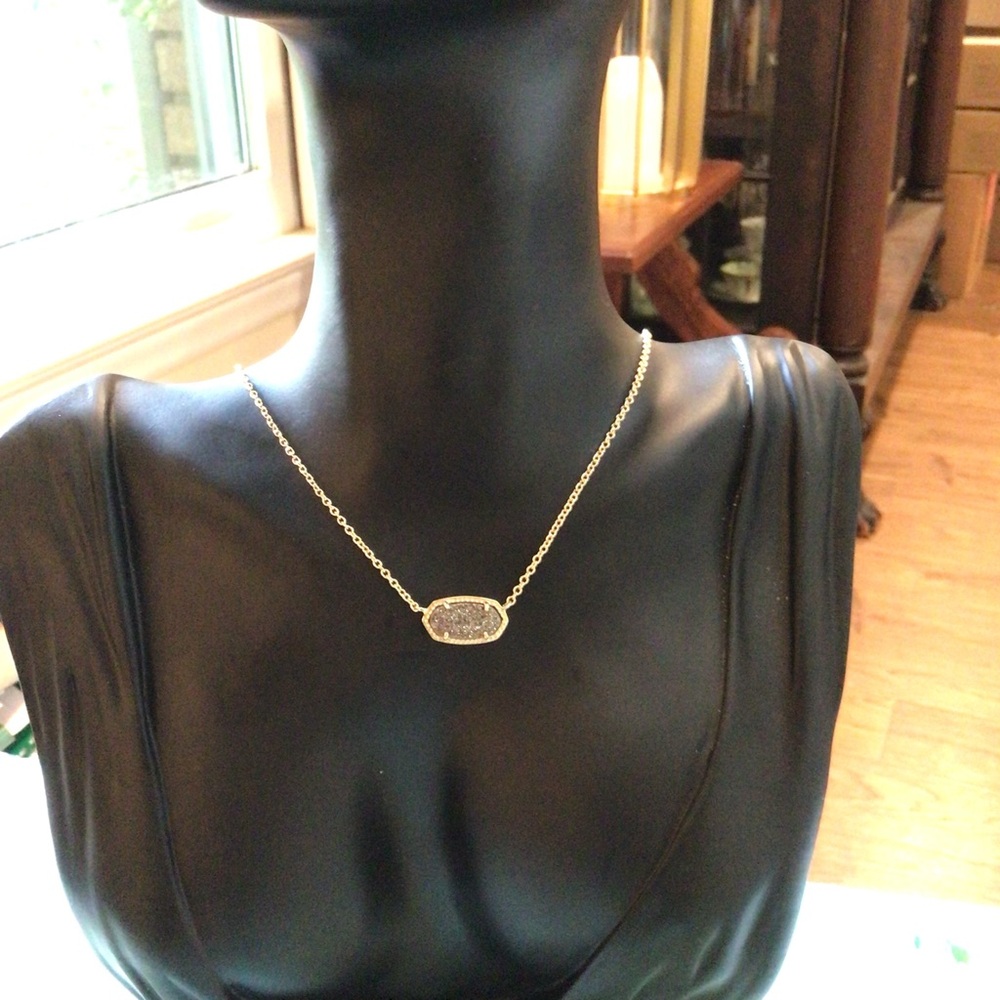 Kendra Scott Elisa Necklace Gold Black Drusy Pendant – Classic Sparkle!